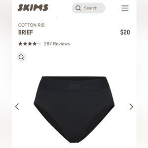 NWT new - SKIMS Cotton Rib High-Waisted Brief in soot - Small